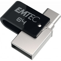 Emtec T260C unidad flash USB 64 GB USB Type-A / USB Type-C 3.2 Gen 1 (3.1 Gen 1) Negro, Acero inoxidable