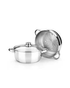 Olla Vapor Monix con tapa de cristal 20cm Acero inoxidable - M453901