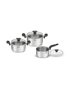 Set TEFAL E308S674 2 cacerolas + 1 cazo + 3 tapas apto para todos los fuegos con 3 tapas